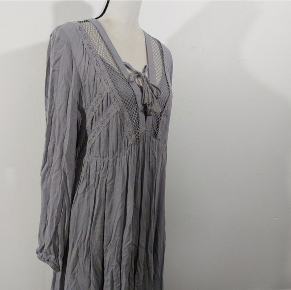 Torrid Light Gray Boho Prairie Crinkle Mini Dress 2 Piece Plus Size 0 - Picture 8 of 15